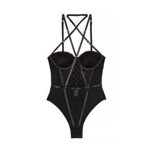 Victoria’s Secret VS Logo Embroidery Balconette Faux Leather Trim Teddy Size XXL